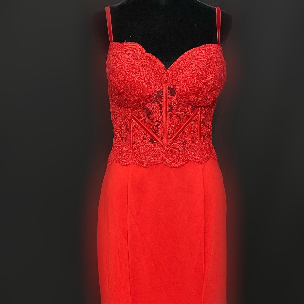 Long Lace Top Dress with Slit on Leg